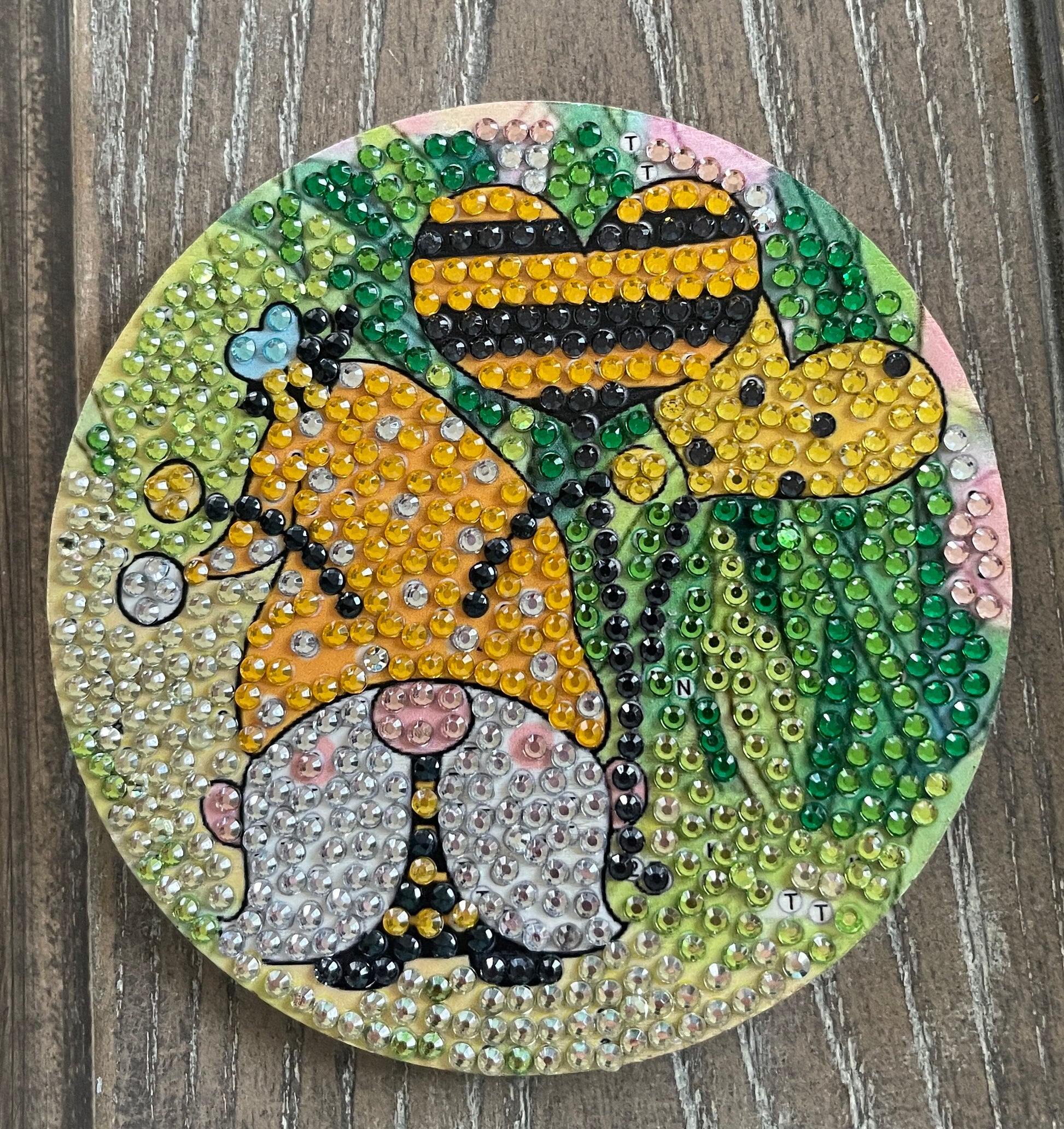 Gnome Coaster Set; diamond painting; Wood &amp; Gemstone CoastersPink tiful of LOVE