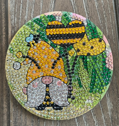 Gnome Coaster Set; diamond painting; Wood &amp; Gemstone CoastersPink tiful of LOVE