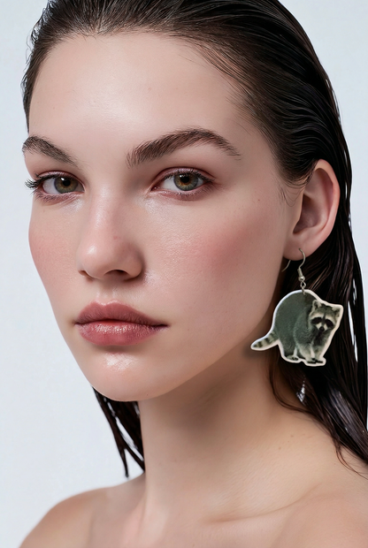 Raccoon Earrings -  Hypoallergenic Stainless Steel Hooks