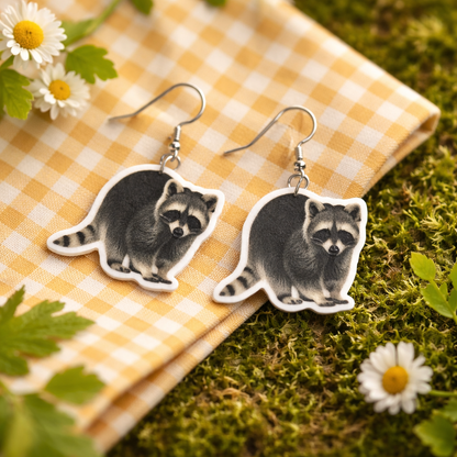 Raccoon Earrings -  Hypoallergenic Stainless Steel Hooks