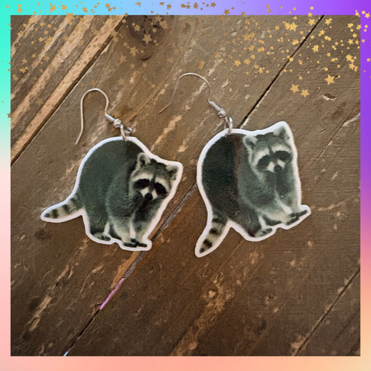 Raccoon Earrings -  Hypoallergenic Stainless Steel Hooks