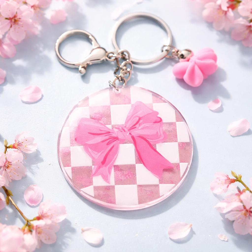 Pink Bow Coquette Wristlet Keychain