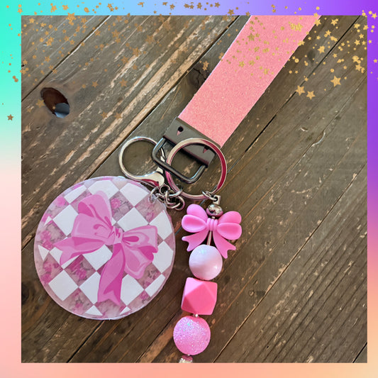 Pink Bow Coquette Wristlet Keychain