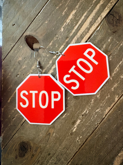 Stop Sign Earrings – Bold Statement Dangle Earrings