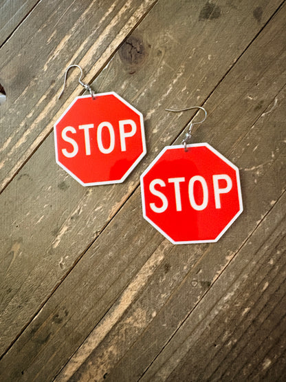 Stop Sign Earrings – Bold Statement Dangle Earrings