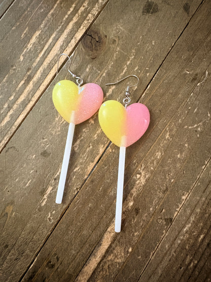 Glitter Heart Lollipop Earrings – Sweet Dangle Earrings