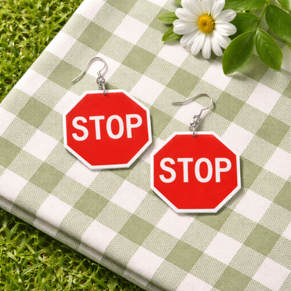 Stop Sign Earrings – Bold Statement Dangle Earrings
