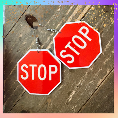 Stop Sign Earrings – Bold Statement Dangle Earrings