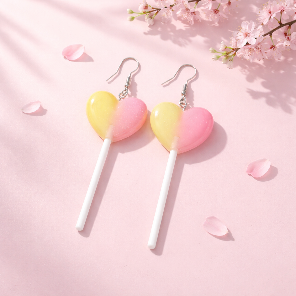 Glitter Heart Lollipop Earrings – Sweet Dangle Earrings