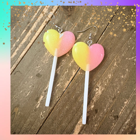 Glitter Heart Lollipop Earrings – Sweet Dangle Earrings