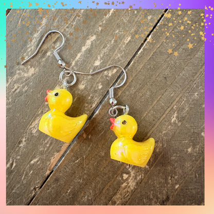 Rubber Duck Dangle Earrings – Resin Yellow Duck Charm Earrings |
