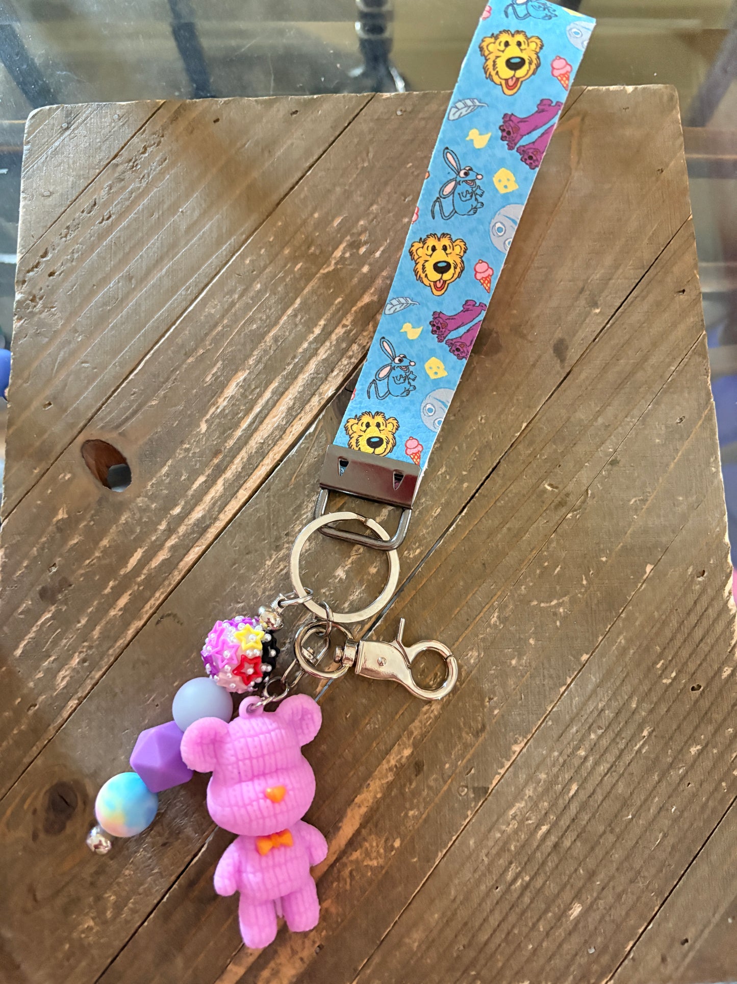 Pastel Pink Bear Wristlet Keychain