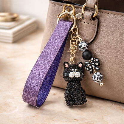 Black Cat Bling Wristlet Keychain