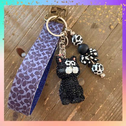 Black Cat Bling Wristlet Keychain