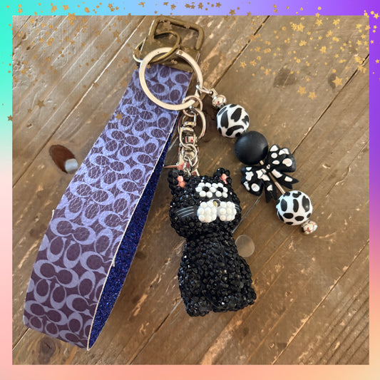 Black Cat Bling Wristlet Keychain
