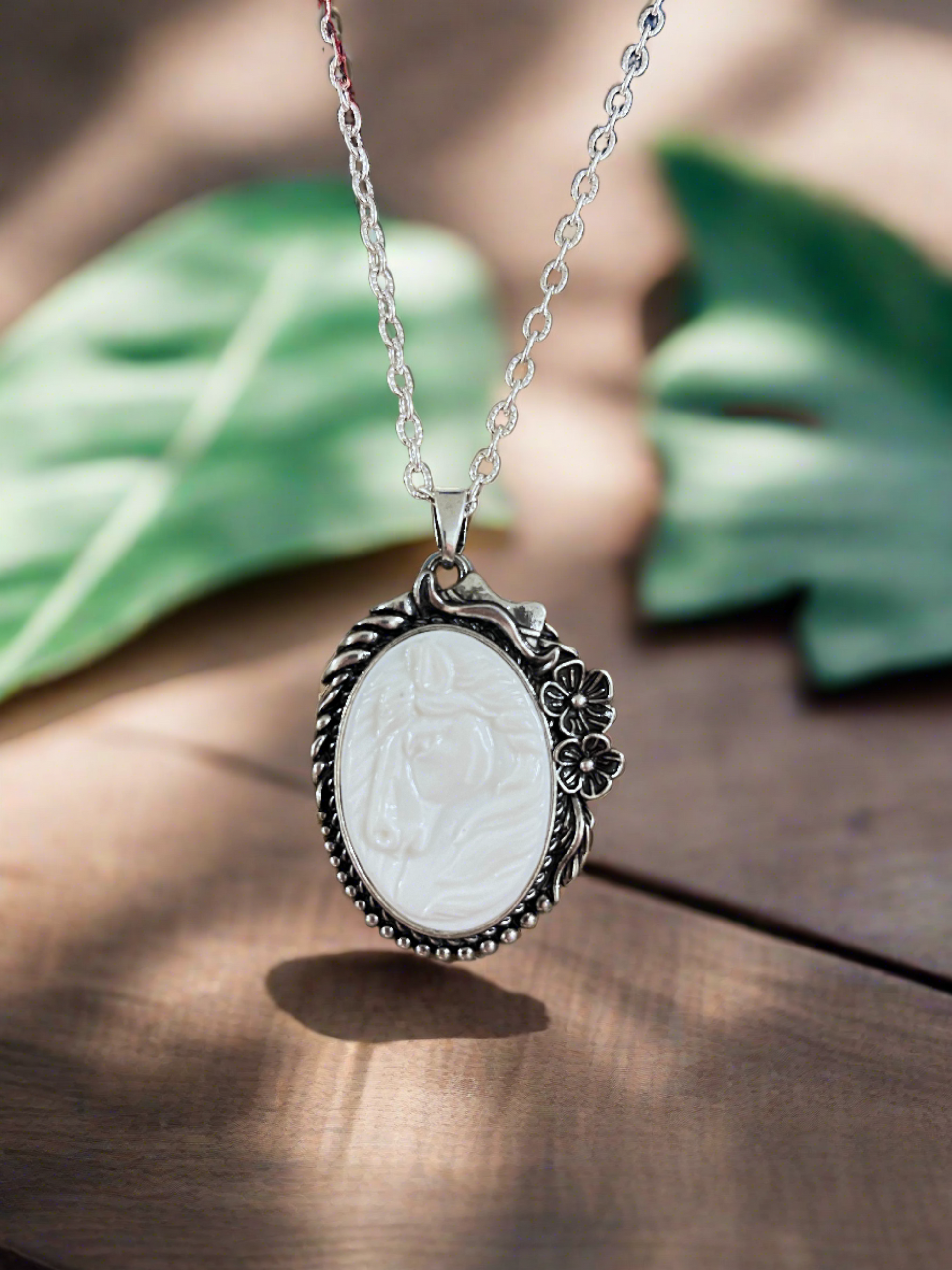 Horse Cameo Pendant on a Silver chain NecklacePink tiful of LOVE