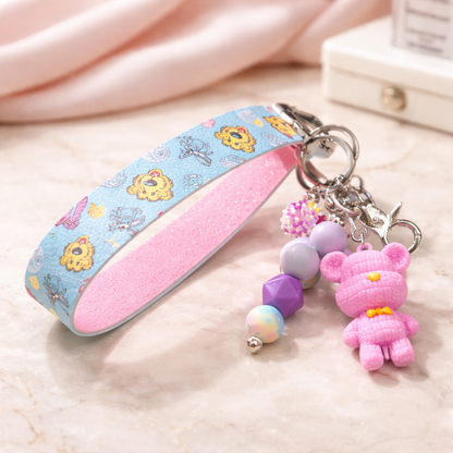 Pastel Pink Bear Wristlet Keychain