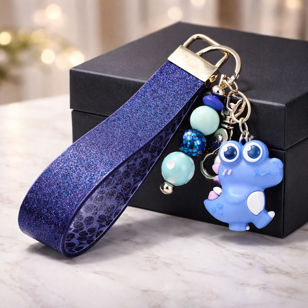 Blue Croc Wristlet Keychain