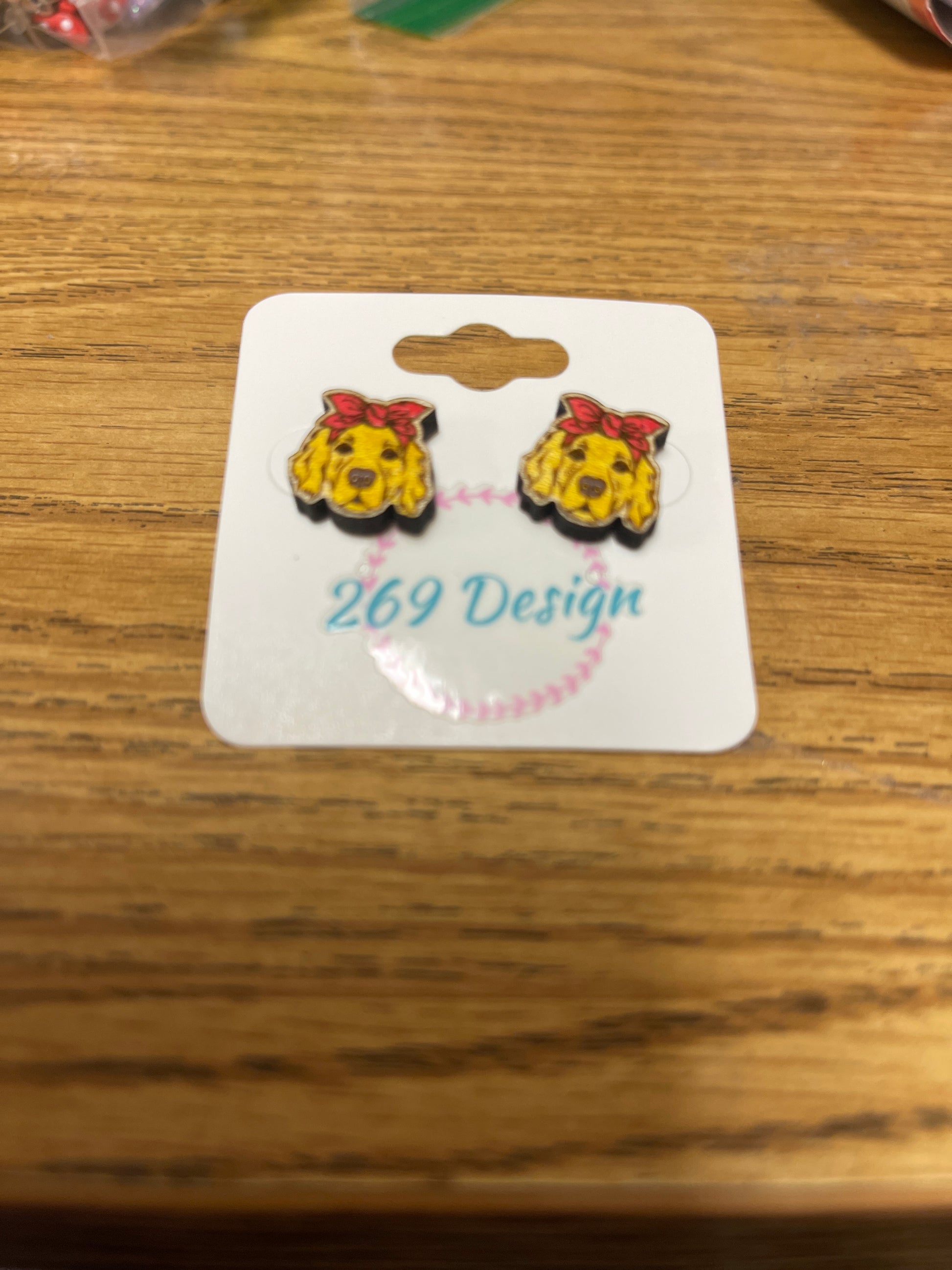 Golden Retriever  Red Bandana Wooden Stud EarringsPink tiful of LOVE