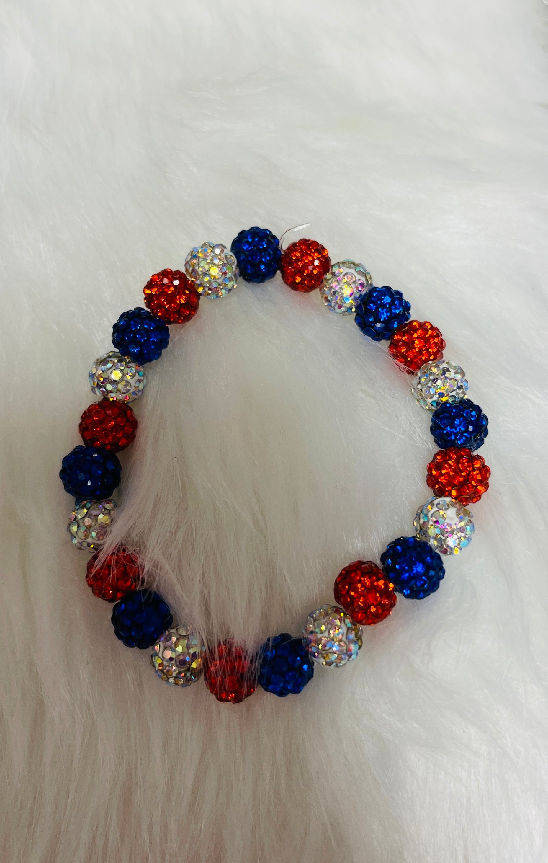 Red, White and Blue Rhinestone ball  Beaded  Elastic/Stretch BraceletPink tiful of LOVE