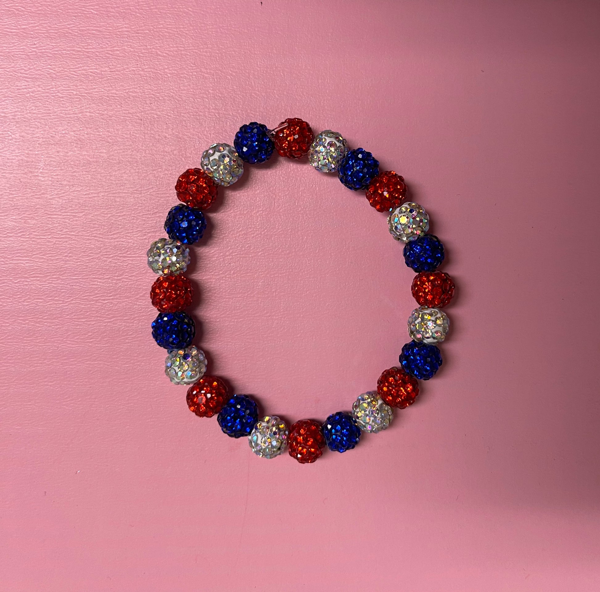 Red, White and Blue Rhinestone ball  Beaded  Elastic/Stretch BraceletPink tiful of LOVE