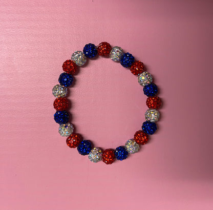 Red, White and Blue Rhinestone ball  Beaded  Elastic/Stretch BraceletPink tiful of LOVE