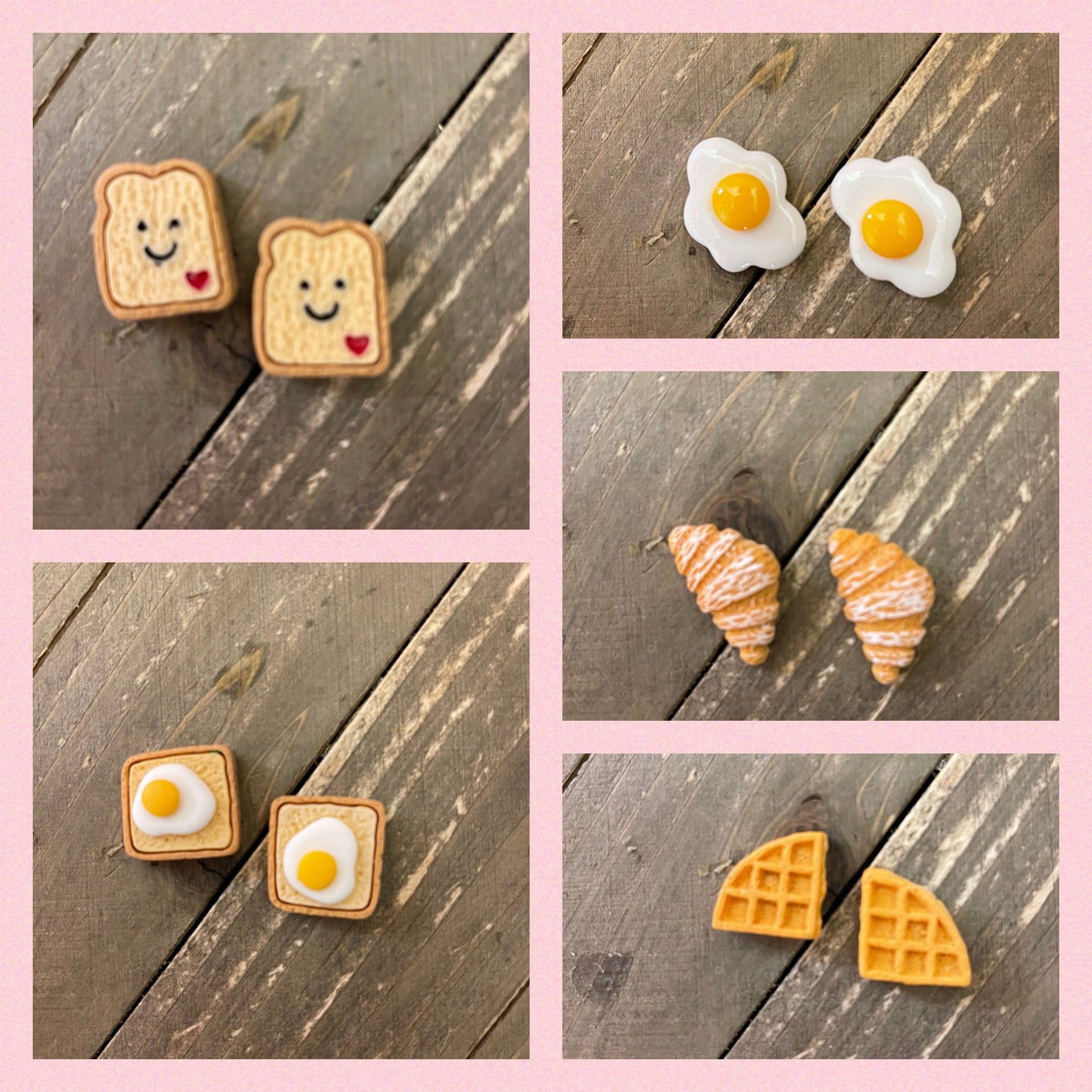 BREAKFAST FOOD COLLECTION Stud Earrings (5  to choose from)Pink tiful of LOVE