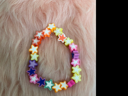 Neon Clay Star beaded Stretch braceletPink tiful of LOVE