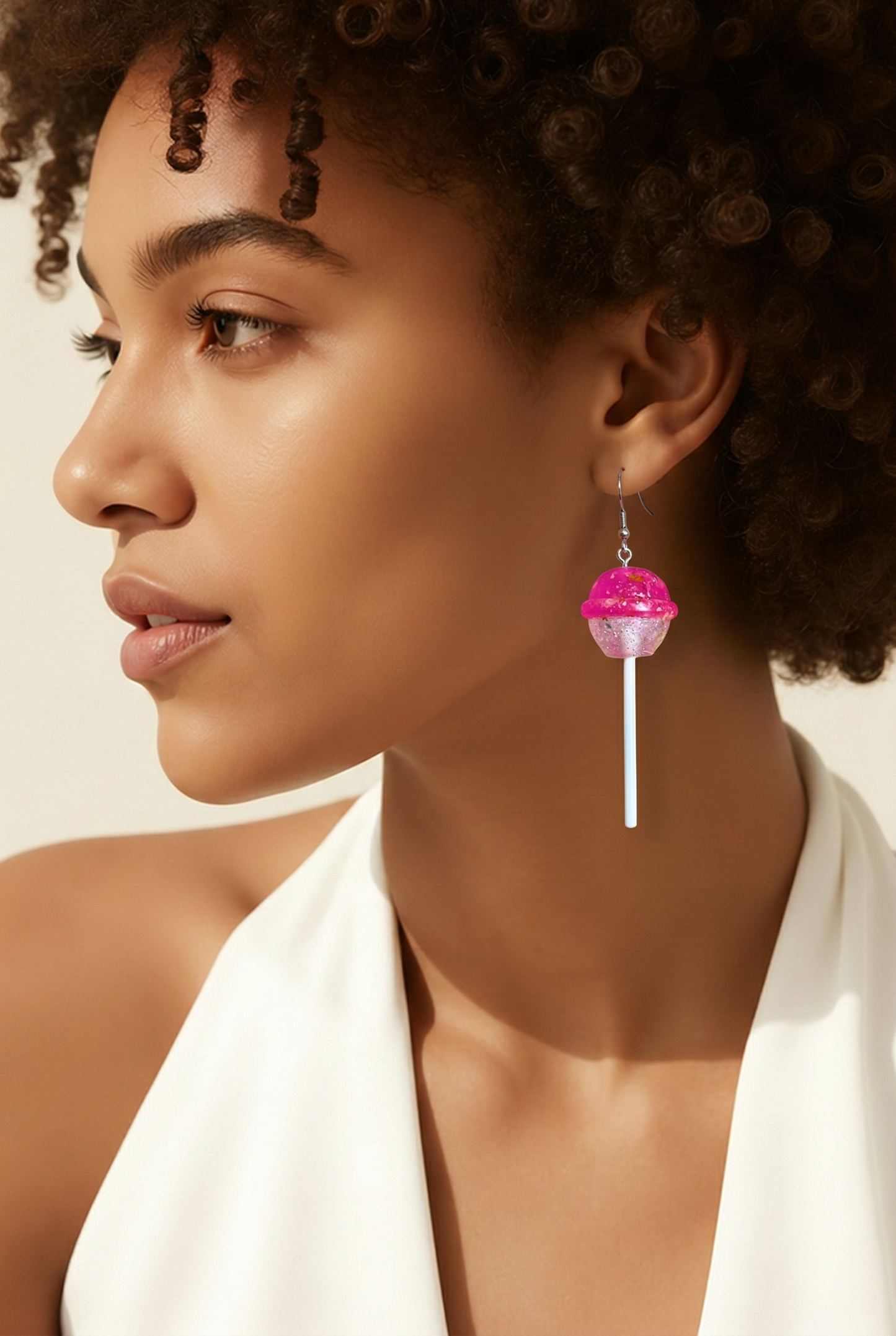 Pink Glitter Lollipop Dangle Earrings