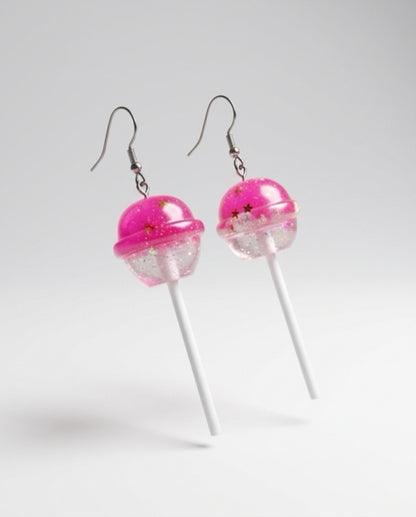 Pink Glitter Lollipop Dangle Earrings