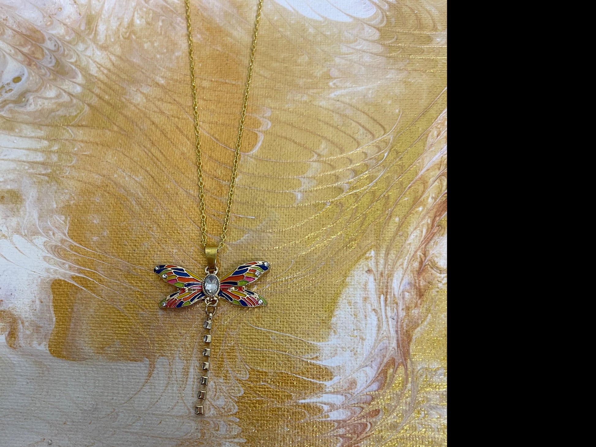 Dragonfly Rhinestone Pendant on a gold chain NecklacePink tiful of LOVE