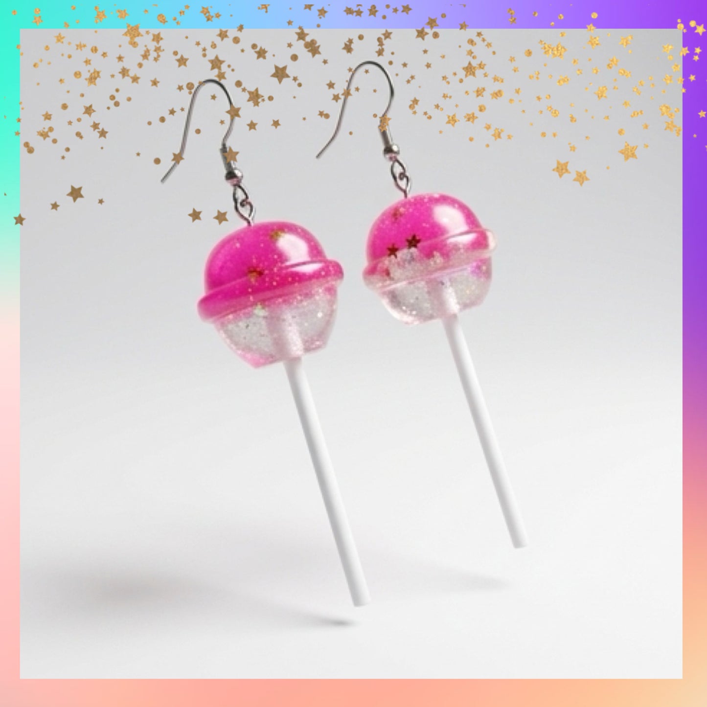 Pink Glitter Lollipop Dangle Earrings