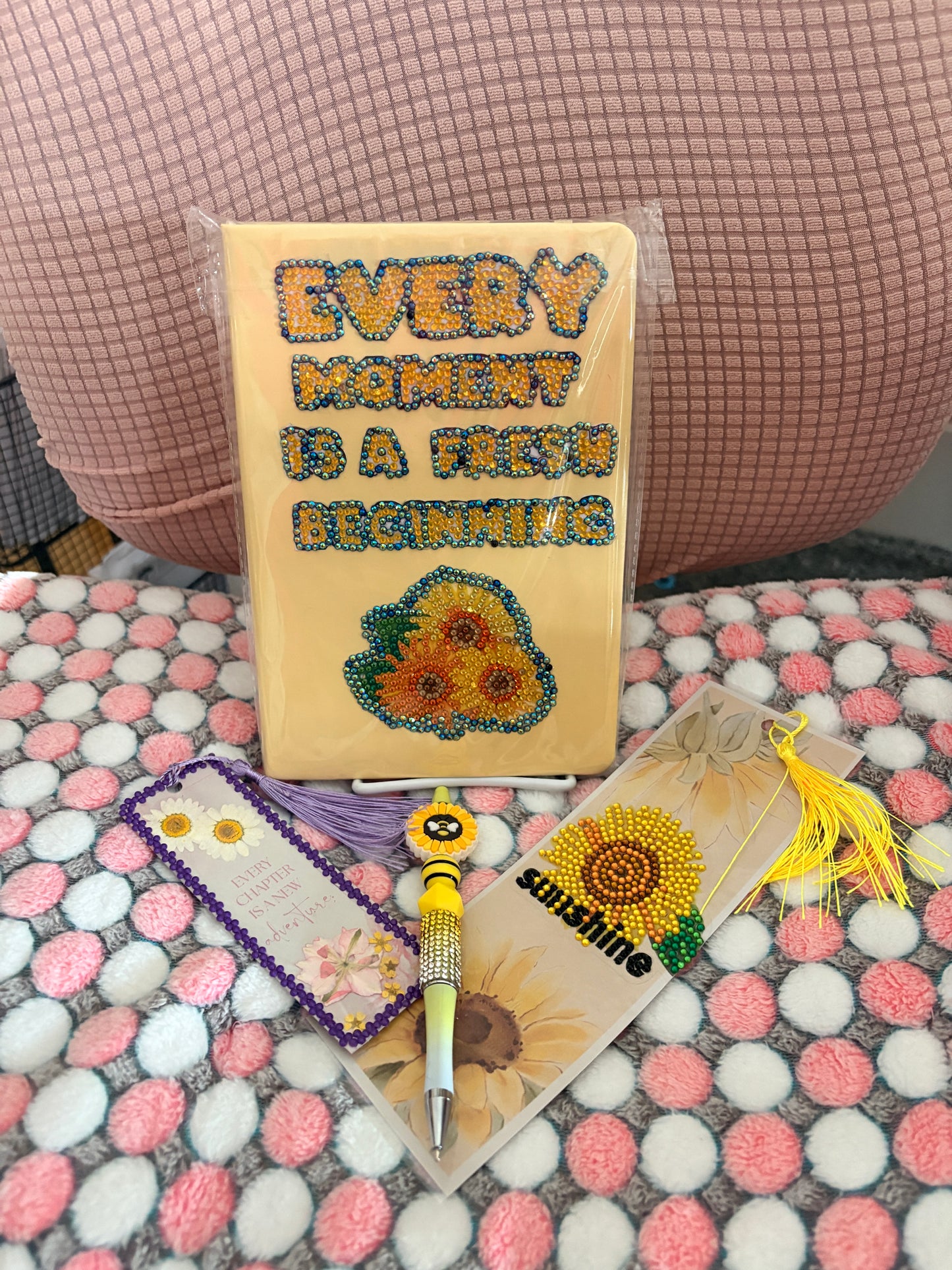 Sunflower Sunshine Bundle  includes Notebook , 2 Bookmarks + Beaded Pen