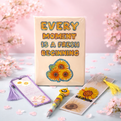 Sunflower Sunshine Bundle  includes Notebook , 2 Bookmarks + Beaded Pen