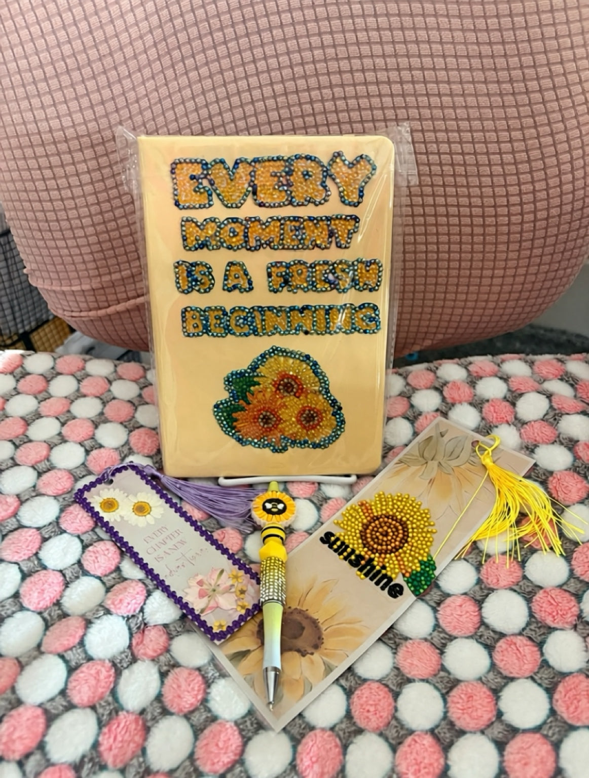 Sunflower Sunshine Bundle  includes Notebook , 2 Bookmarks + Beaded Pen