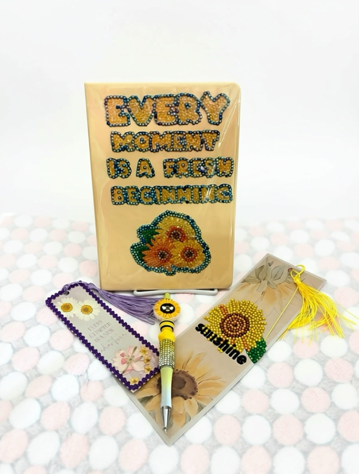 Sunflower Sunshine Bundle  includes Notebook , 2 Bookmarks + Beaded Pen