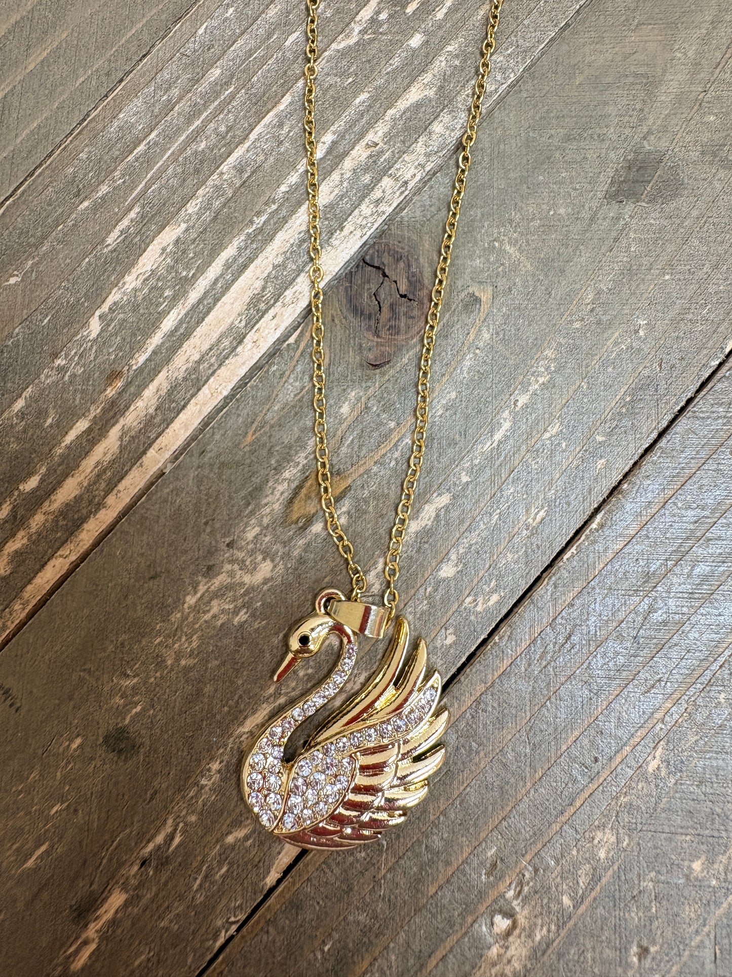 Rhinestone Swan Pendant Necklace