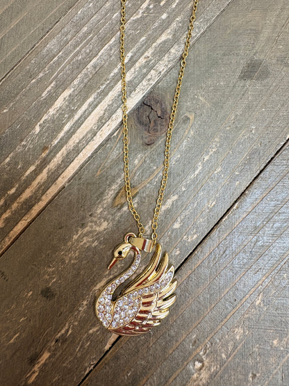 Rhinestone Swan Pendant Necklace