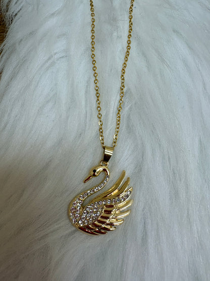 Rhinestone Swan Pendant Necklace