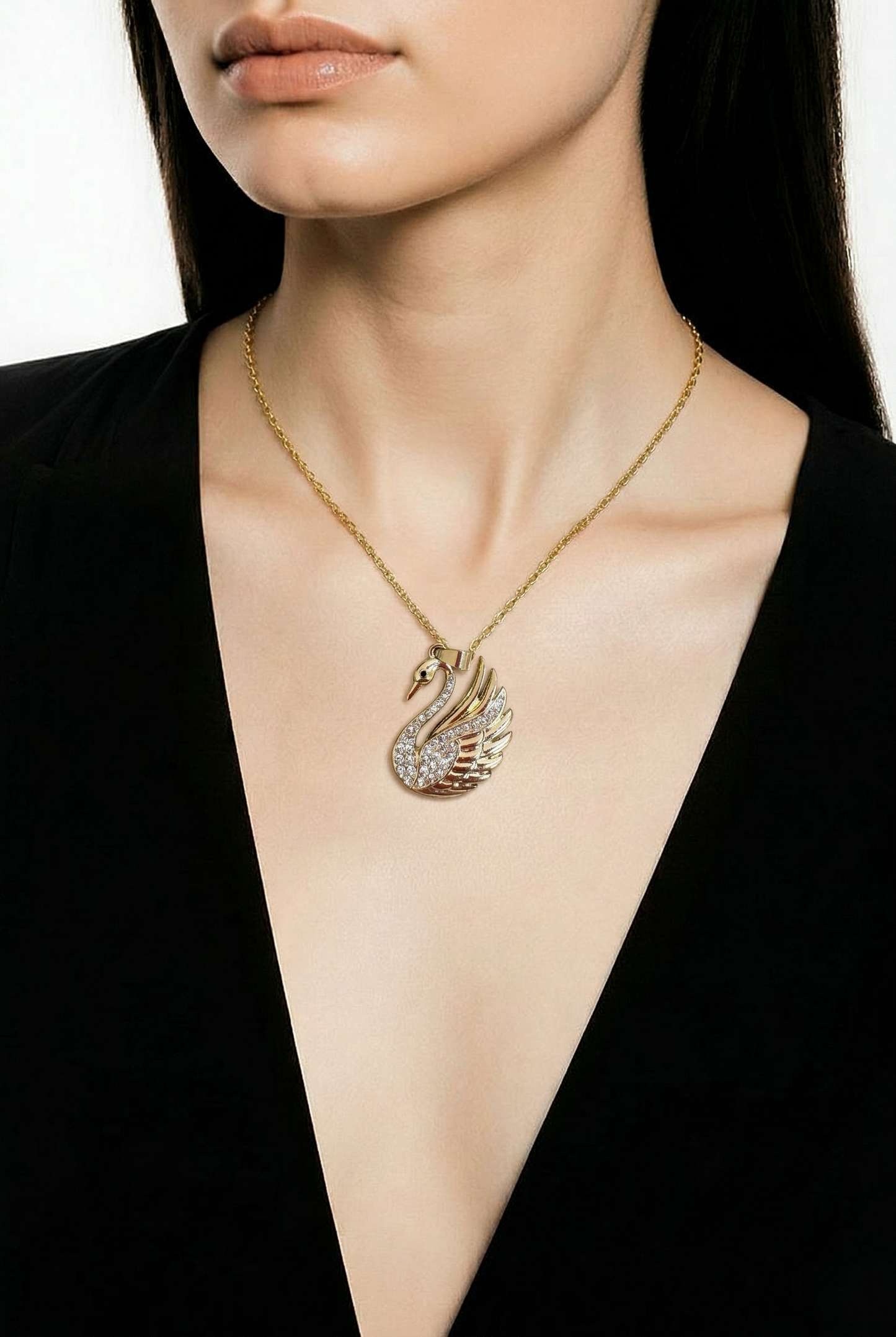 Rhinestone Swan Pendant Necklace