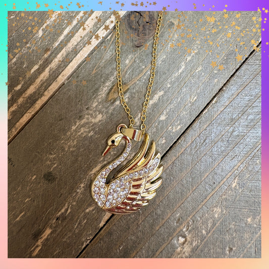Rhinestone Swan Pendant Necklace