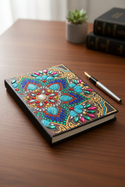 Diamond Painted Hardcover Leather Journal — A5 Colorful Design, 200 Pages