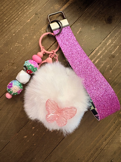 Butterfly Pom Pom Wristlet Keychain