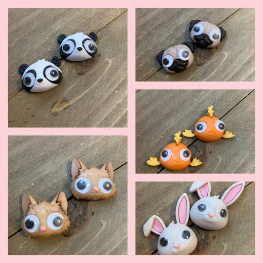 Google Eye animal head Post Earrings (5 animals to choosePink tiful of LOVE