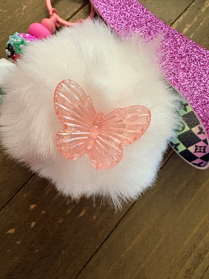 Butterfly Pom Pom Wristlet Keychain