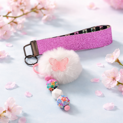 Butterfly Pom Pom Wristlet Keychain