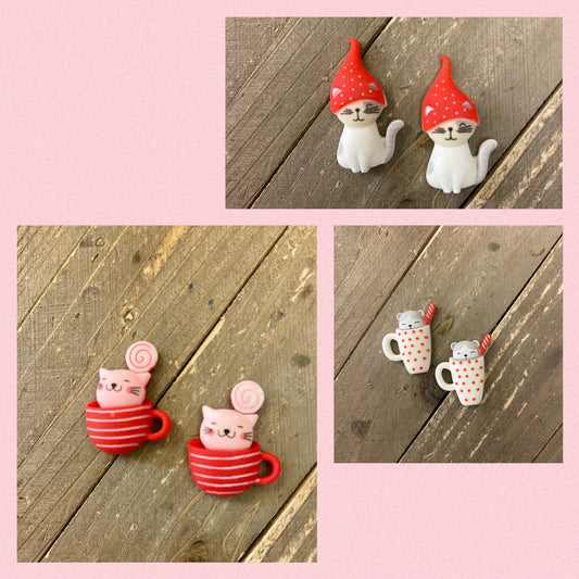 Kitty Cups Stud earrings(3 to choose)Pink tiful of LOVE