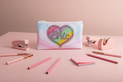 Chic Heart Diamond Art Zip Pouch — Pastel Rainbow Rhinestone Design