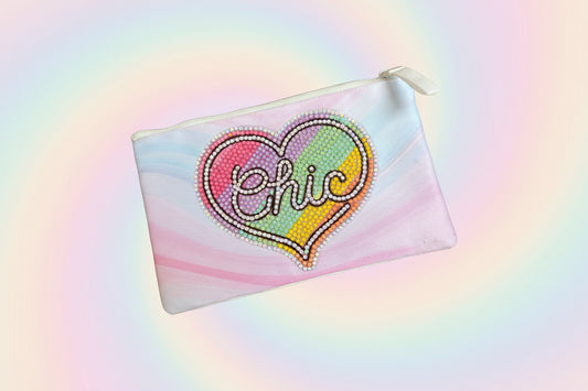 Chic Heart Diamond Art Zip Pouch — Pastel Rainbow Rhinestone Design