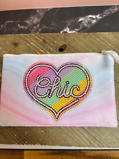 Chic Heart Diamond Art Zip Pouch — Pastel Rainbow Rhinestone Design